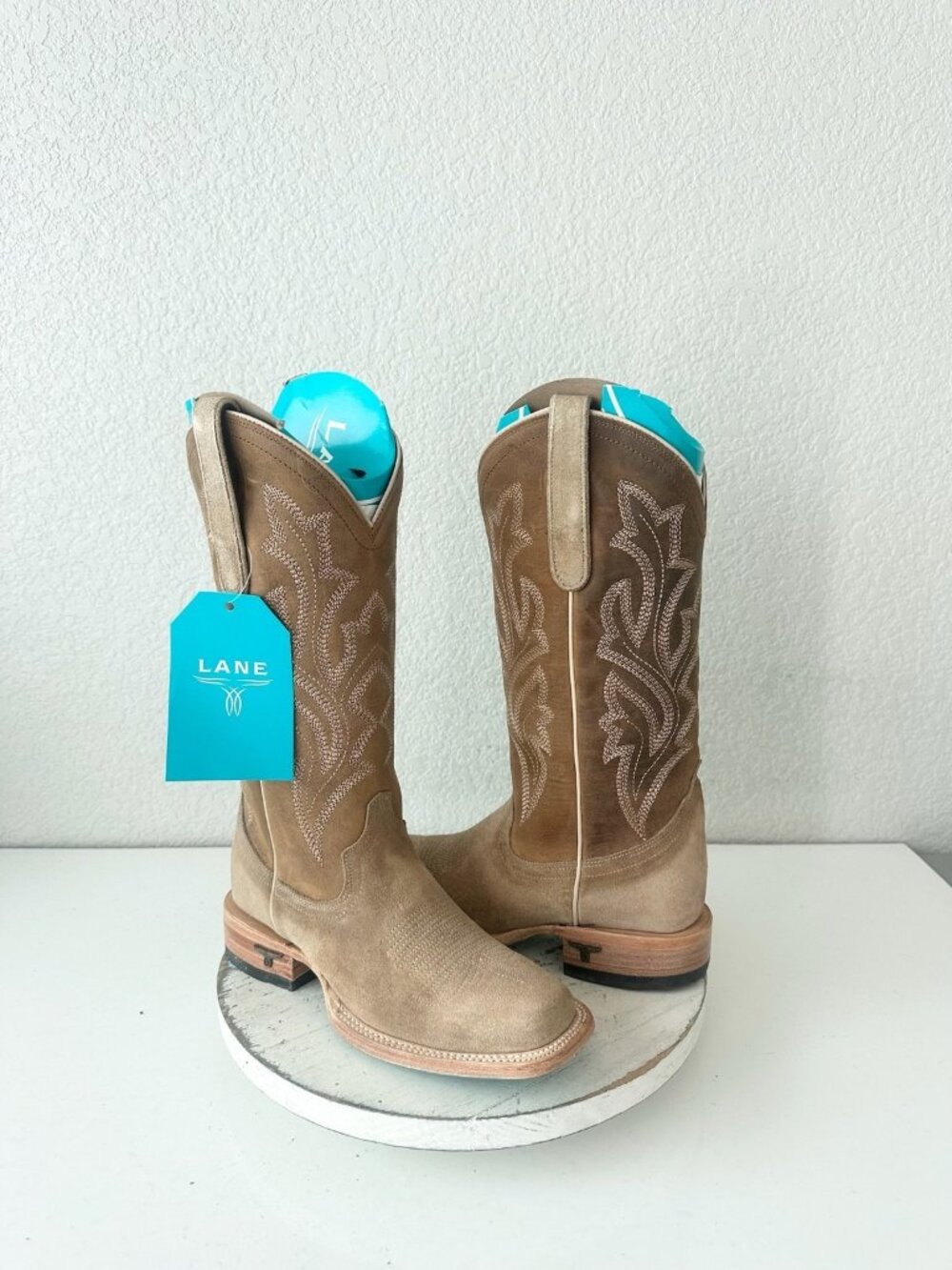Lane SARATOGA Womes Latte Suede Square Toe Cowboy Boots Western Cowgirl Size 7